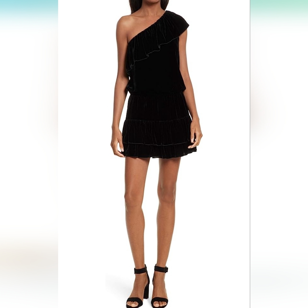 Joie Kolda B Ruffled One-Shoulder Velvet Silk Blend Mini Dress Size S